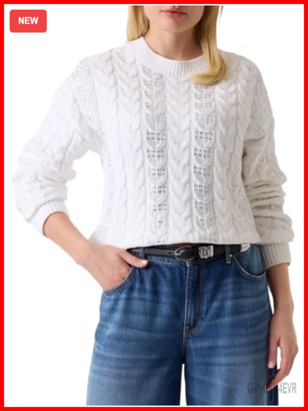 Guess Rhinestone Cable Knit Cropped Sweater Pullover Long Sleeve